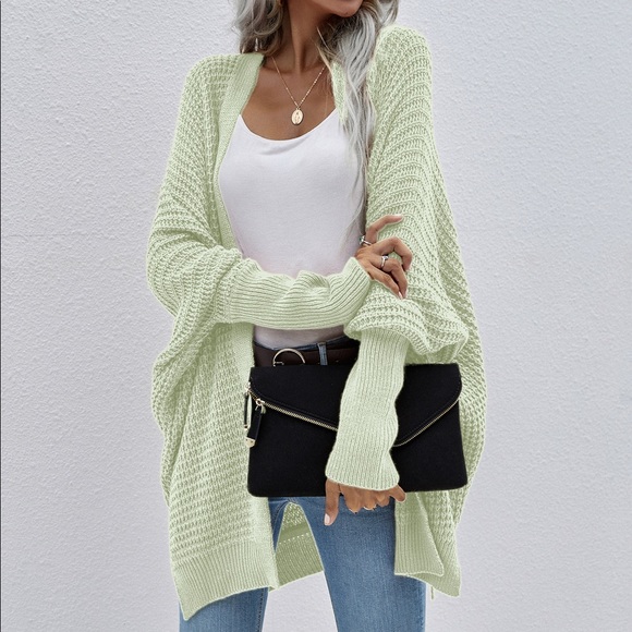 Bat Sleeves Loose Fit Cardigan Light Lime - Picture 2 of 6